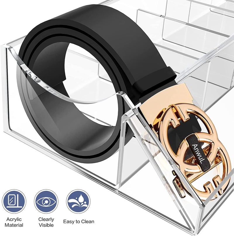 HOMANLY Acrylic Belt Organizer with Compartments for Storage Holder for Closet Drawer Clear Belt Box Display Case with Stand for Tie Bow Tie Jewelry Watch Accessories (5 SLOT) - Image 2