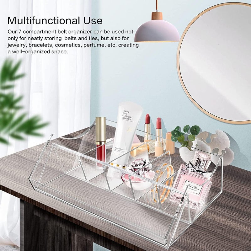 HOMANLY Acrylic Belt Organizer with Compartments for Storage Holder for Closet Drawer Clear Belt Box Display Case with Stand for Tie Bow Tie Jewelry Watch Accessories (5 SLOT) - Image 4