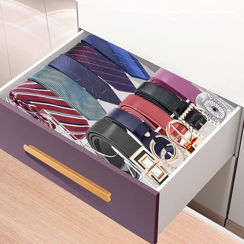 HOMANLY Acrylic Belt Organizer with Compartments for Storage Holder for Closet Drawer Clear Belt Box Display Case with Stand for Tie Bow Tie Jewelry Watch Accessories (5 SLOT) - Image 5