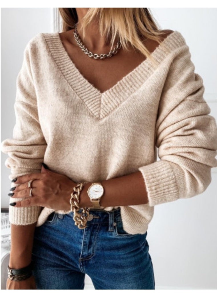 NIBEMINENT Sweater Women Pullover Knitting Top Jumper V Neck Solid Color Thick Knitwear  Autumn Winter Knitted Tops Office Lady Casual - Image 1