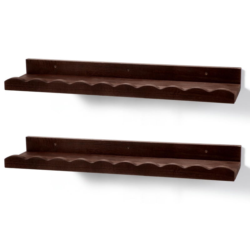 Suzile 2 Pcs Scalloped Shelves Wall Floating Shelves Set for Room, Bathroom, Bedroom, Cute Room Decor Aesthetic and Books, Toys, Photo Frames Storage (23",Walnut Brown) - Image 1