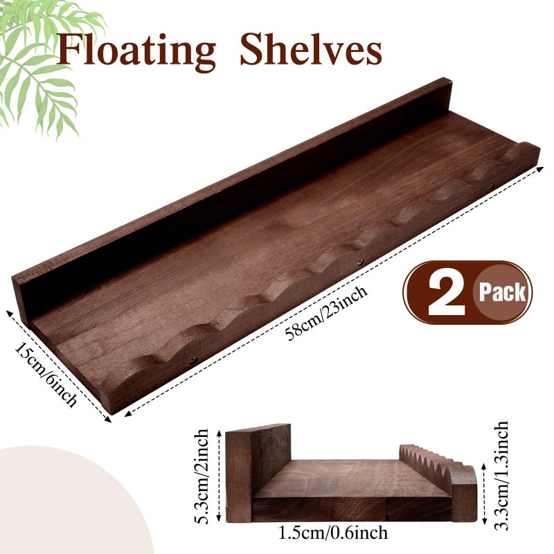 Suzile 2 Pcs Scalloped Shelves Wall Floating Shelves Set for Room, Bathroom, Bedroom, Cute Room Decor Aesthetic and Books, Toys, Photo Frames Storage (23",Walnut Brown) - Image 2