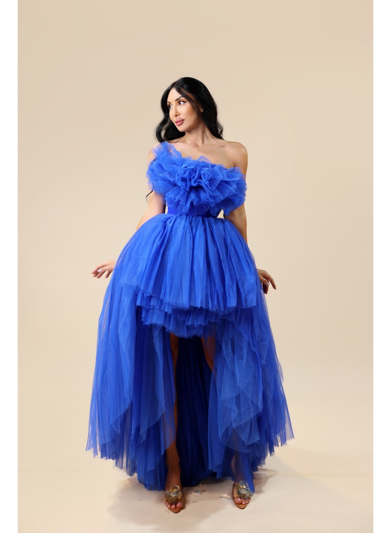 FAIZ COUTURE Women's High-Low Ruffled Tulle Ball Gown – Off-Shoulder Layered Formal Dress with Free Alteration - Image 1