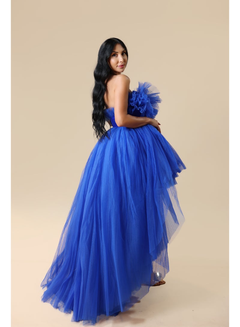 FAIZ COUTURE Women's High-Low Ruffled Tulle Ball Gown – Off-Shoulder Layered Formal Dress with Free Alteration - Image 3