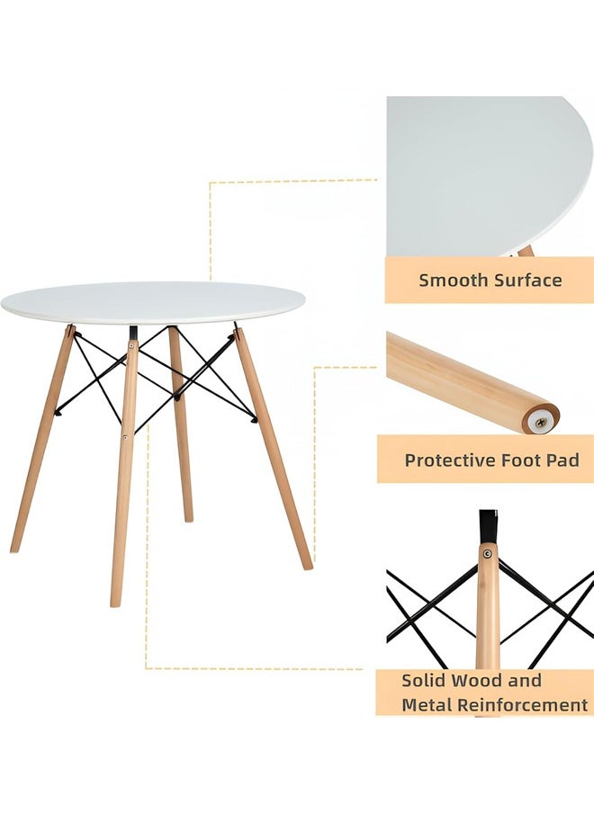 Taimi 5-Piece Compact Mid-Century Modern Dining Set | Round White Table 80x80x72cm with 4 Ergonomic White Chairs  - Image 5