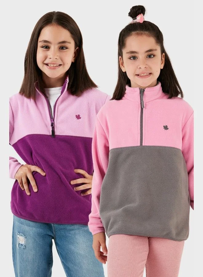 Lela Lela Soft Texture Half Zipper Color Block Stand Collar 2-Pack Polar Kids POLAR 5905004S2