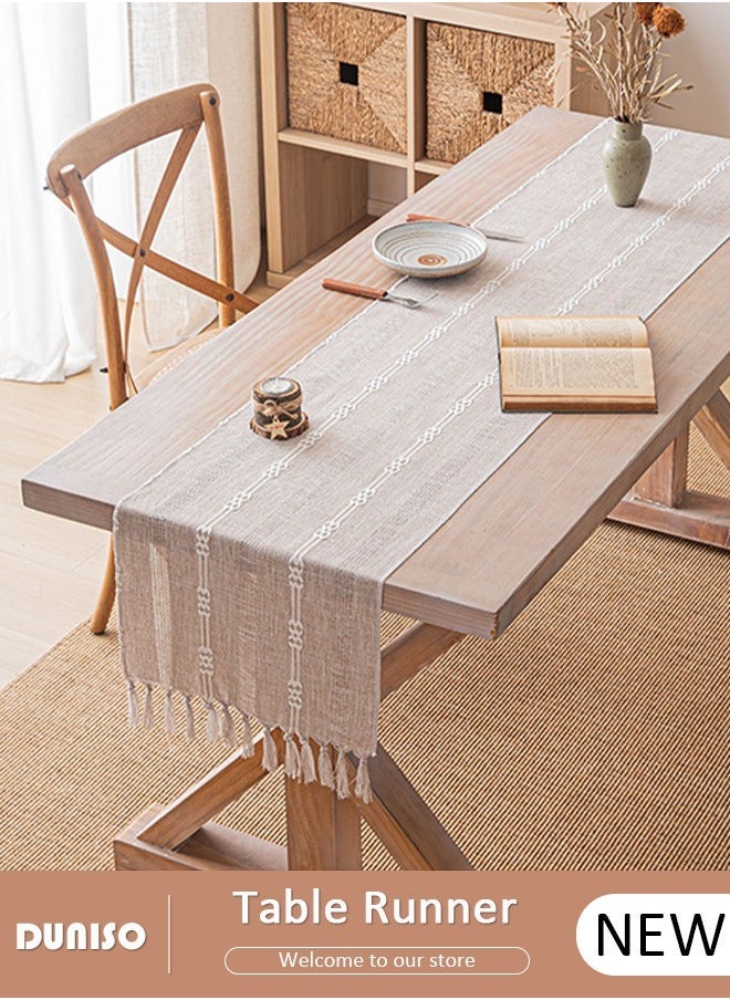 Arabest - Table Runner, White Table Runner Woven with Fringed, 32x200 CM Heat Resistant Table Runner Wipeable Waterproof Dining Table Runner for Kitchen, Coffee Table, Home Decor - Image 1