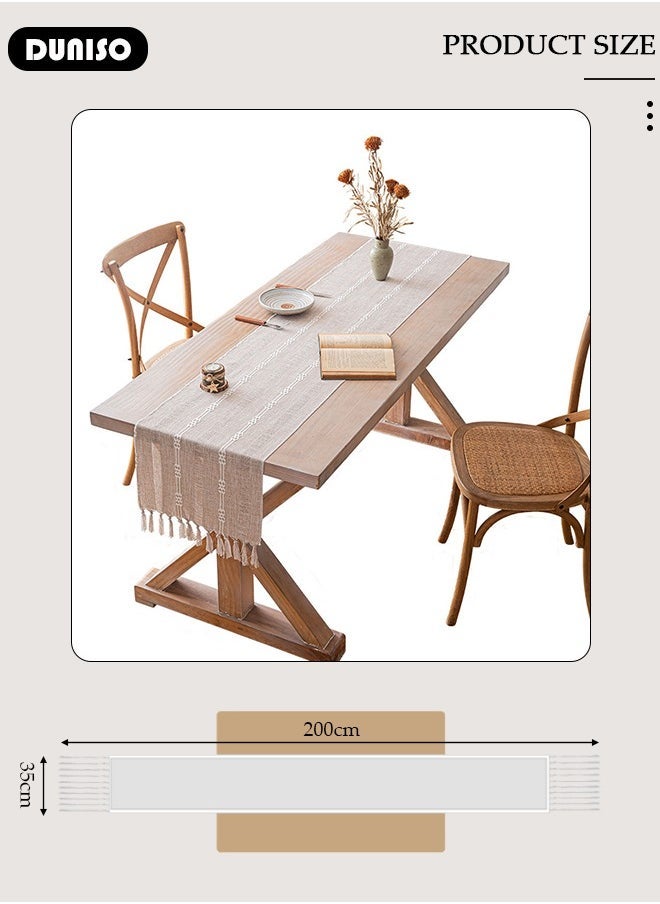 Arabest - Table Runner, White Table Runner Woven with Fringed, 32x200 CM Heat Resistant Table Runner Wipeable Waterproof Dining Table Runner for Kitchen, Coffee Table, Home Decor - Image 1