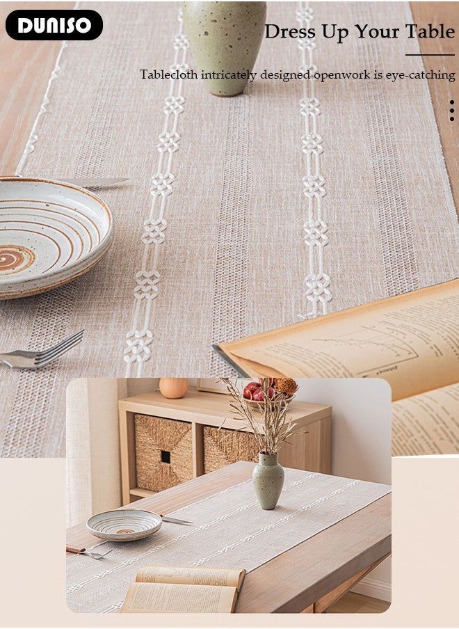 Arabest - Table Runner, White Table Runner Woven with Fringed, 32x200 CM Heat Resistant Table Runner Wipeable Waterproof Dining Table Runner for Kitchen, Coffee Table, Home Decor - Image 1