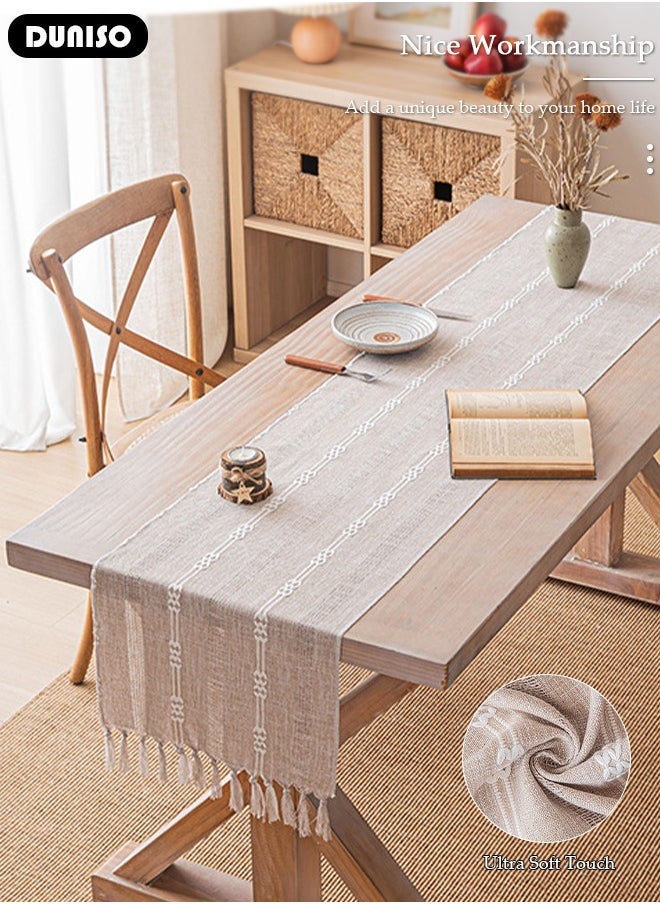 Arabest - Table Runner, White Table Runner Woven with Fringed, 32x200 CM Heat Resistant Table Runner Wipeable Waterproof Dining Table Runner for Kitchen, Coffee Table, Home Decor - Image 1