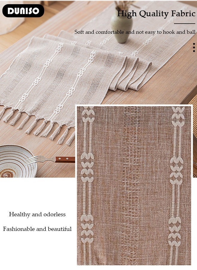 Arabest - Table Runner, White Table Runner Woven with Fringed, 32x200 CM Heat Resistant Table Runner Wipeable Waterproof Dining Table Runner for Kitchen, Coffee Table, Home Decor - Image 1
