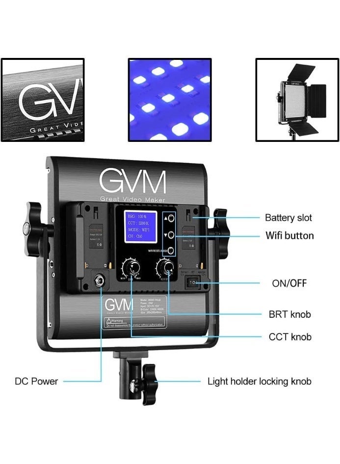 GVM Great Video Maker GVM 800D RGB-3L Kit Bundle – 3x 80W Bi-Color & RGB LED Video Lights, Dimmable, 3200K–5600K with Stands for Studio & On-Location - Image 5