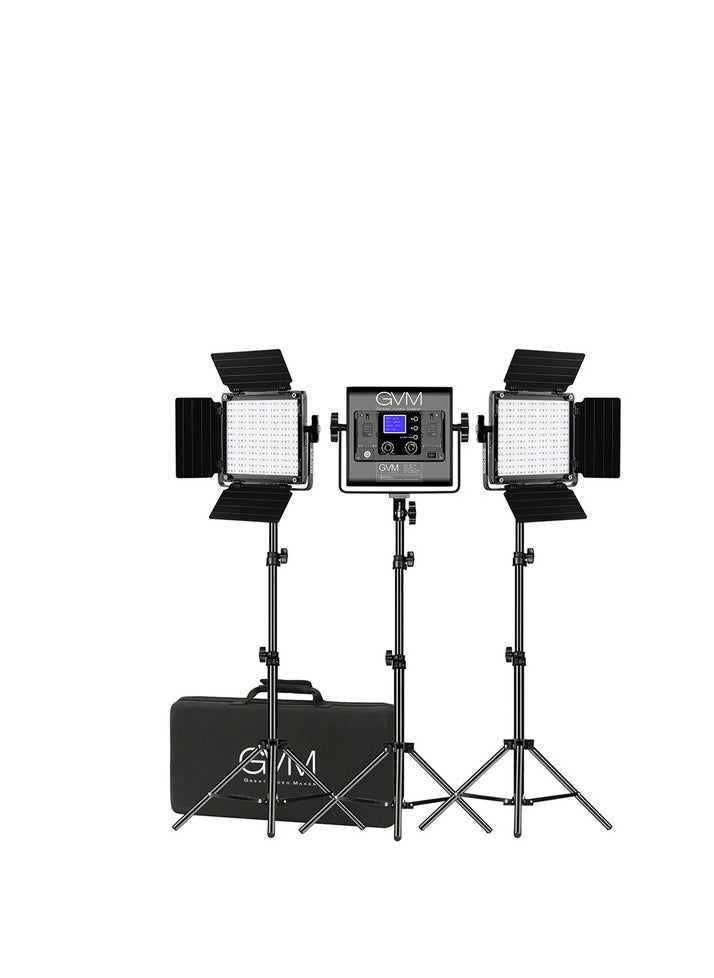GVM Great Video Maker GVM Great Video Maker RGB LED Lights with Stand, 800D APP Control Full Color Photography Panel Lighting Kit, CRI97+ Bi Color 3200K-5600K for Camera Photo Studio YouTube (3 Pack) 
