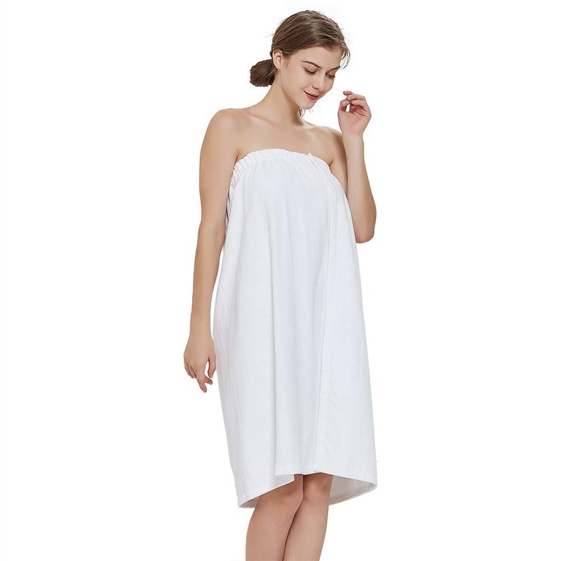 TopTie Womens Cotton Terry Spa Shower Bath Towel WrapWhiteSM
