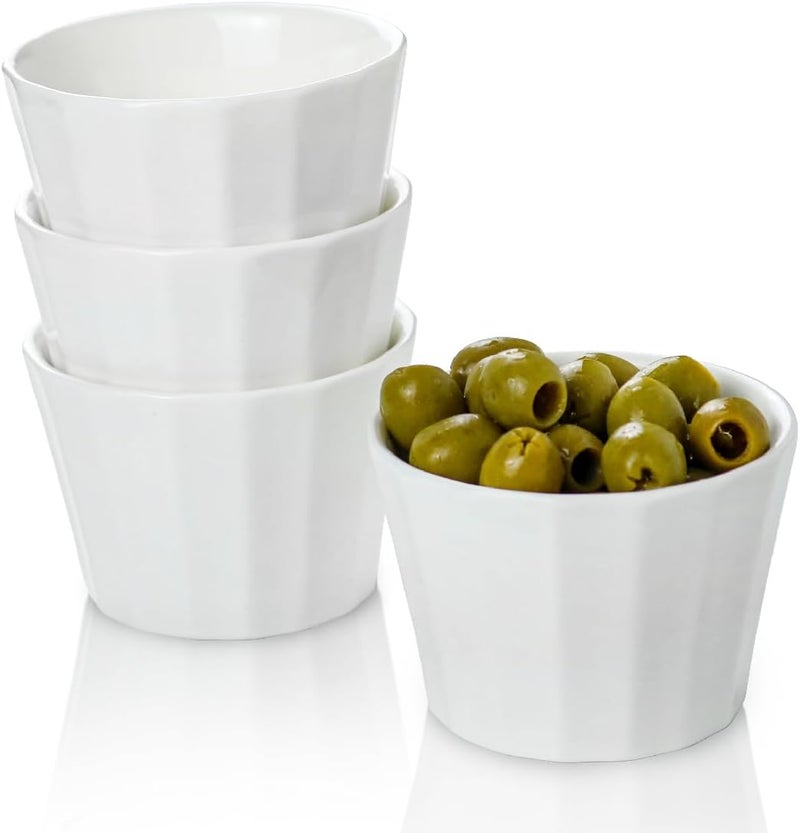 HillSpring 5 oz Porcelain Dipping Bowls Pinch Bowl Set White Small Bowls for Prep Sauces and Charcuterie Board Set of 4 - Image 1