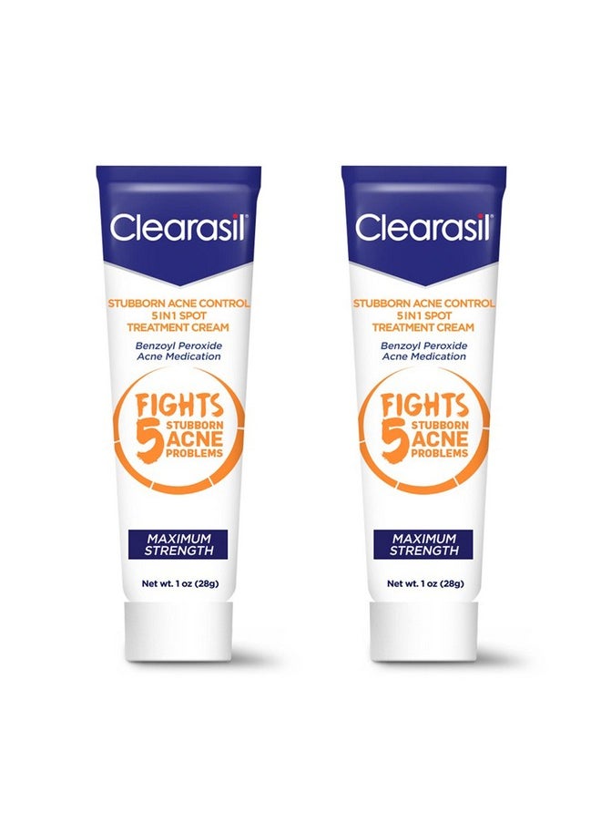Clearasil Learasil Stubborn Acne Control 5 In 1 Spot Treatment Cream Maximum Strength Benzoyl Peroxide Acne Medication 1 Oz Fights Blocked Pores Pimple Size Excess Oil Acne Marks & Blackhe (Pack Of 2)  - Image 1