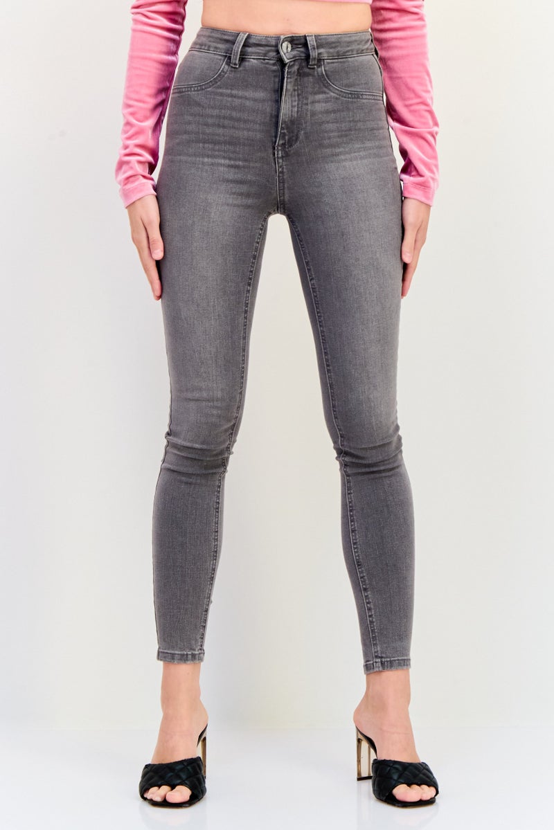 Reserved Women Slim Fit Washed Stretchable Denim Jeans, Light Grey - Image 1