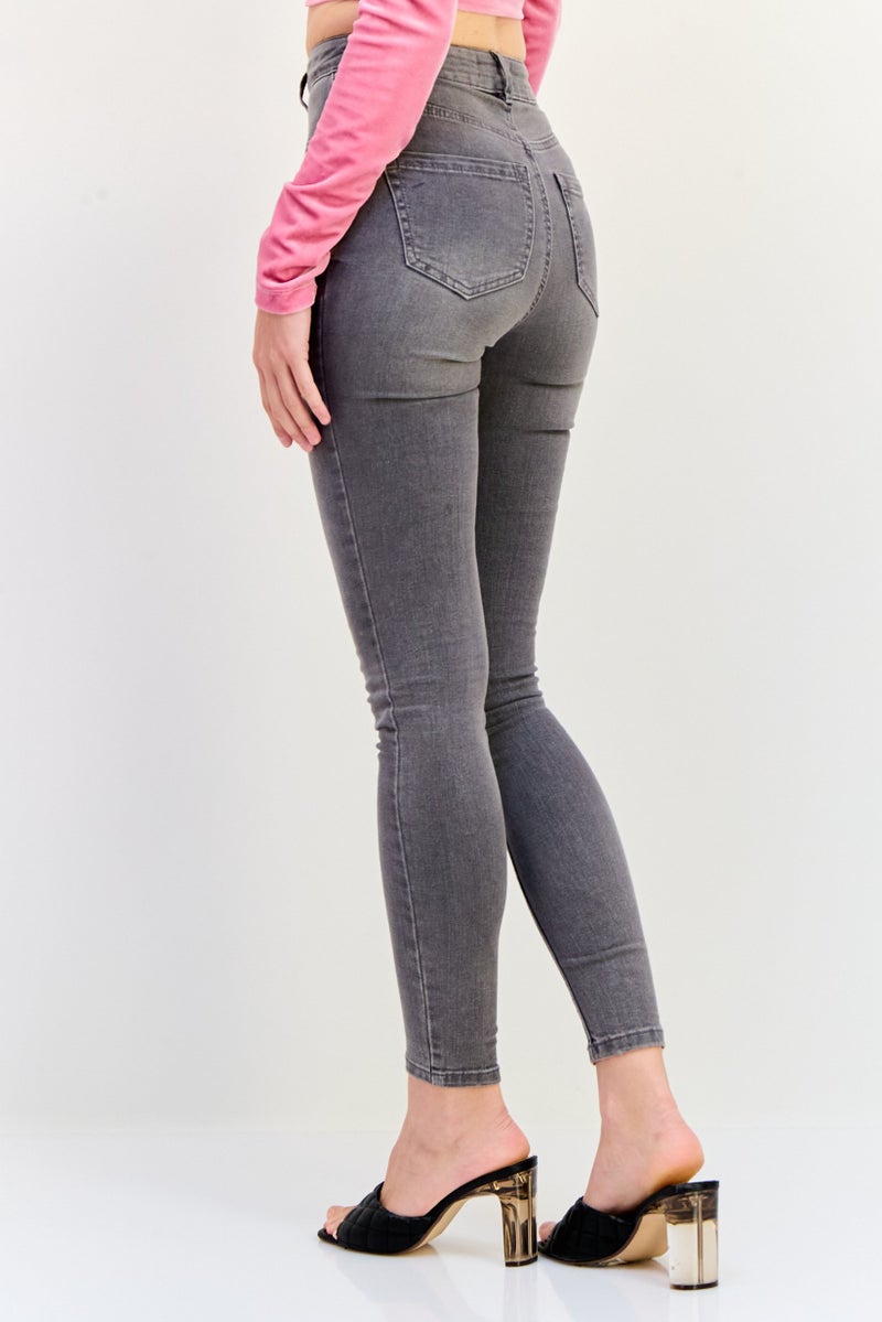 Reserved Women Slim Fit Washed Stretchable Denim Jeans, Light Grey - Image 2