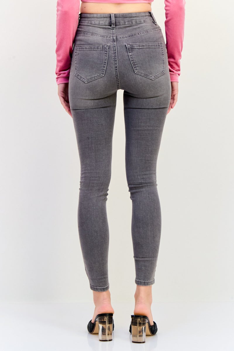 Reserved Women Slim Fit Washed Stretchable Denim Jeans, Light Grey - Image 4