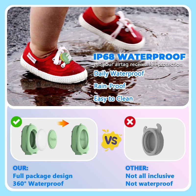BIQIRE [4-Pack] for AirTag (Gen 1 & 2) Shoes Holder, Waterproof AirTag Holder Kids Hidden Silicone Cartoon Cute Airtag Case for Children's Shoelaces & Straps (Green/White/Blue/Pink) - Image 3