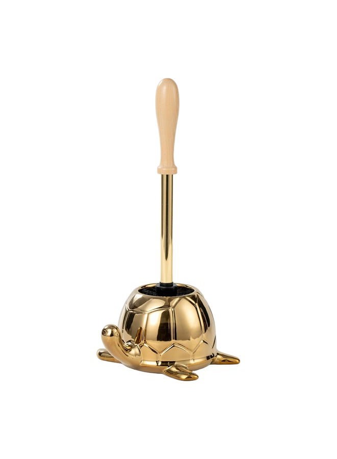 BASDHE Turtle Base Toilet Brush Set - Gold Ceramic Toilet Scrubber Brush 7.5” Bowl Cleaner with Ergonomic Handle, Mini Cute Bathroom Cleaning Brush - Bathroom Decor - Image 1