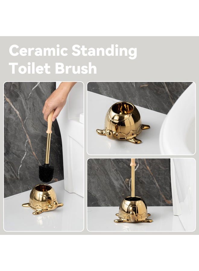 BASDHE Turtle Base Toilet Brush Set - Gold Ceramic Toilet Scrubber Brush 7.5” Bowl Cleaner with Ergonomic Handle, Mini Cute Bathroom Cleaning Brush - Bathroom Decor - Image 4