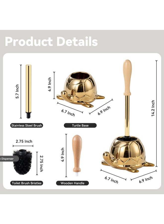 BASDHE Turtle Base Toilet Brush Set - Gold Ceramic Toilet Scrubber Brush 7.5” Bowl Cleaner with Ergonomic Handle, Mini Cute Bathroom Cleaning Brush - Bathroom Decor - Image 2