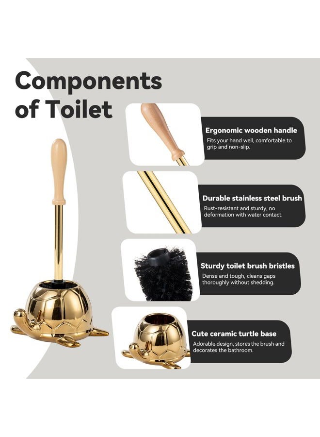 BASDHE Turtle Base Toilet Brush Set - Gold Ceramic Toilet Scrubber Brush 7.5” Bowl Cleaner with Ergonomic Handle, Mini Cute Bathroom Cleaning Brush - Bathroom Decor - Image 3