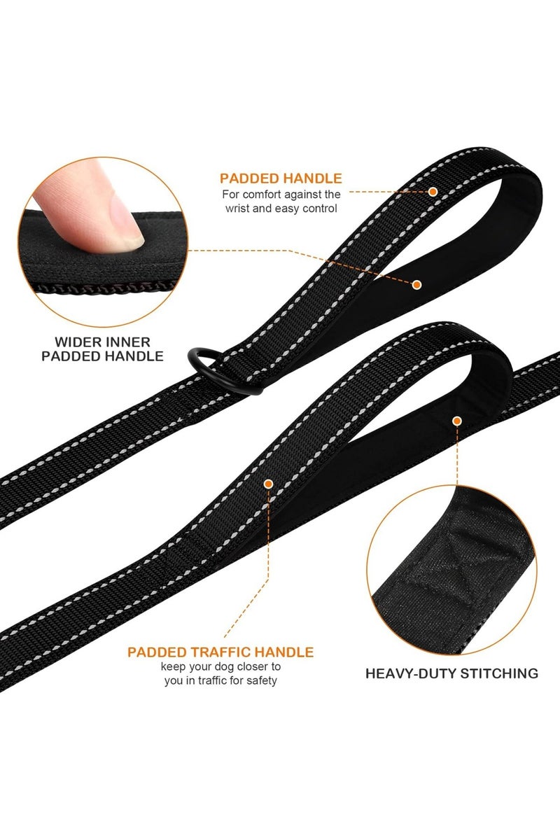 طوق كلب ثقيل مزدوج المقبض للكلاب المتوسطة والكبيرة، 25 مم × 1.5 م، للكلاب المتوسطة والكبيرة، أسود - Image 2