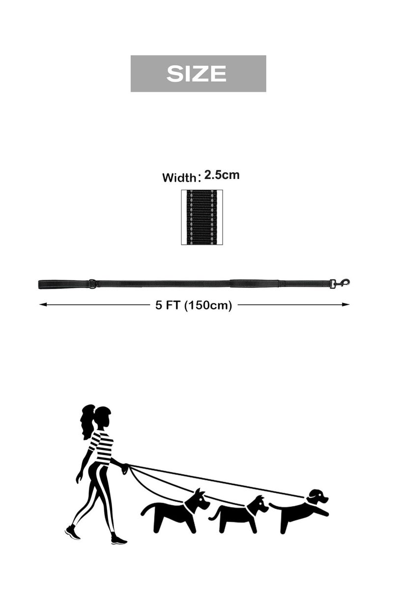طوق كلب ثقيل مزدوج المقبض للكلاب المتوسطة والكبيرة، 25 مم × 1.5 م، للكلاب المتوسطة والكبيرة، أسود - Image 5