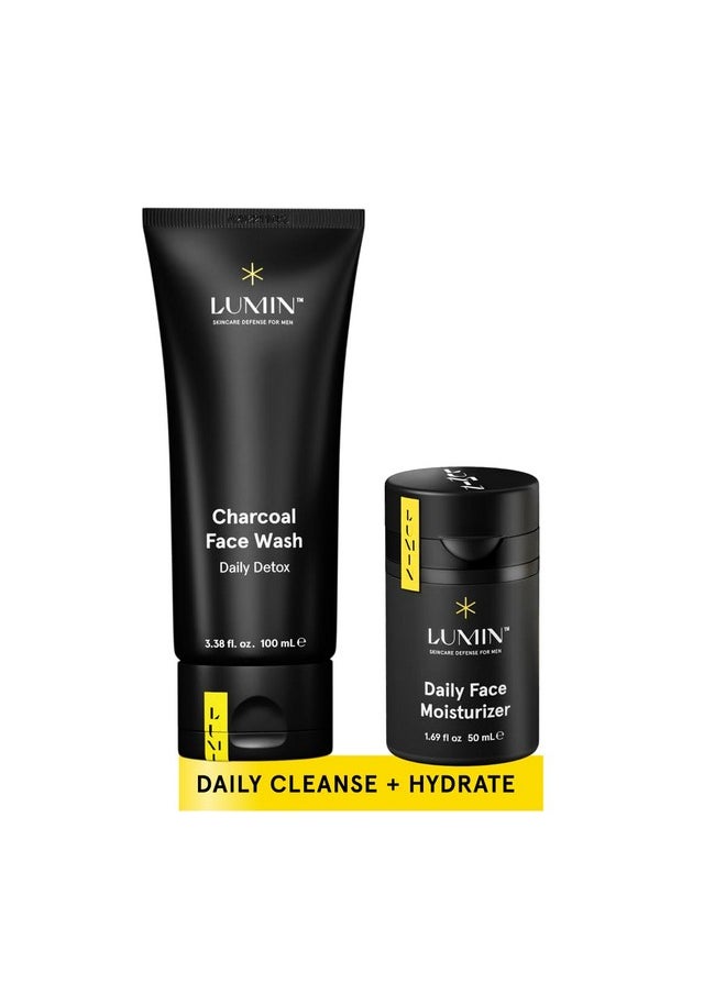 LUMIN - - Dynamic Duo - Skin Care Kit For Men - Includes: Charcoal Face Wash Daily Detox & Daily Face Moisturizer,Suitable For All Skin Types, Daily Use, Two Month Supply - Image 1
