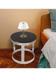 RIGID Stainless Steel Side Table with Glass Top  50x65x65cm  - Image 1