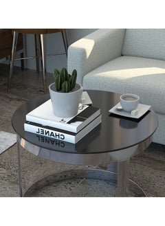 RIGID Stainless Steel Side Table with Glass Top  50x65x65cm  - Image 5