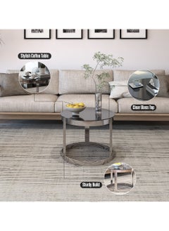 RIGID Stainless Steel Side Table with Glass Top  50x65x65cm  - Image 4