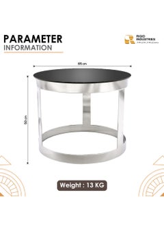 RIGID Stainless Steel Side Table with Glass Top  50x65x65cm  - Image 2