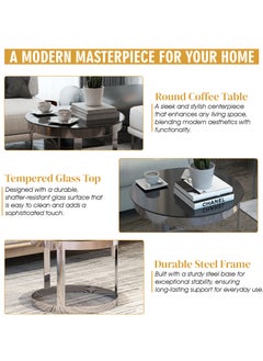 RIGID Stainless Steel Side Table with Glass Top  50x65x65cm  - Image 3