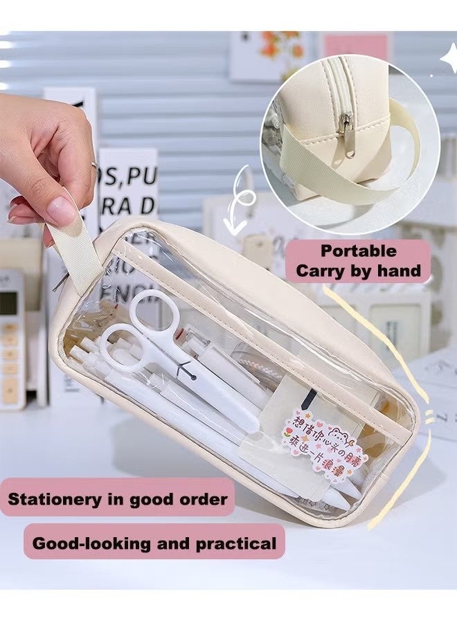 حافظة أقلام رصاص كبيرة السعة، حقيبة أقلام رصاص شفافة متعددة الوظائف محمولة باليد، حقيبة قرطاسية بسيطة، حقيبة أقلام جمالية للمدرسة، فتاة مراهقة، صبي، مكتب، بالغين - Image 3