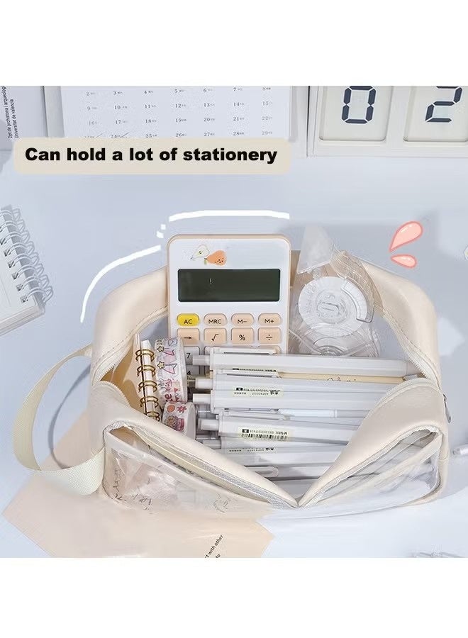 حافظة أقلام رصاص كبيرة السعة، حقيبة أقلام رصاص شفافة متعددة الوظائف محمولة باليد، حقيبة قرطاسية بسيطة، حقيبة أقلام جمالية للمدرسة، فتاة مراهقة، صبي، مكتب، بالغين - Image 5