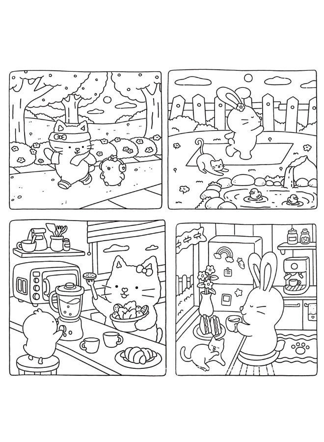 JAYATO "Girl Days" 48 pcs Coloring Book for Adults & Teens – Cute & Cozy Daily Relaxation Activity with Whimsical Illustrations of Girls Reading with Pets, Perfect for Stress Relief, Cozy Spaces & Holiday Gifting - Image 3