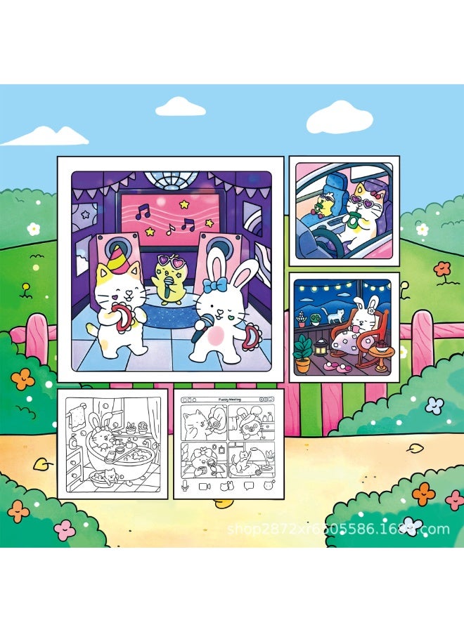 JAYATO "Girl Days" 48 pcs Coloring Book for Adults & Teens – Cute & Cozy Daily Relaxation Activity with Whimsical Illustrations of Girls Reading with Pets, Perfect for Stress Relief, Cozy Spaces & Holiday Gifting - Image 2