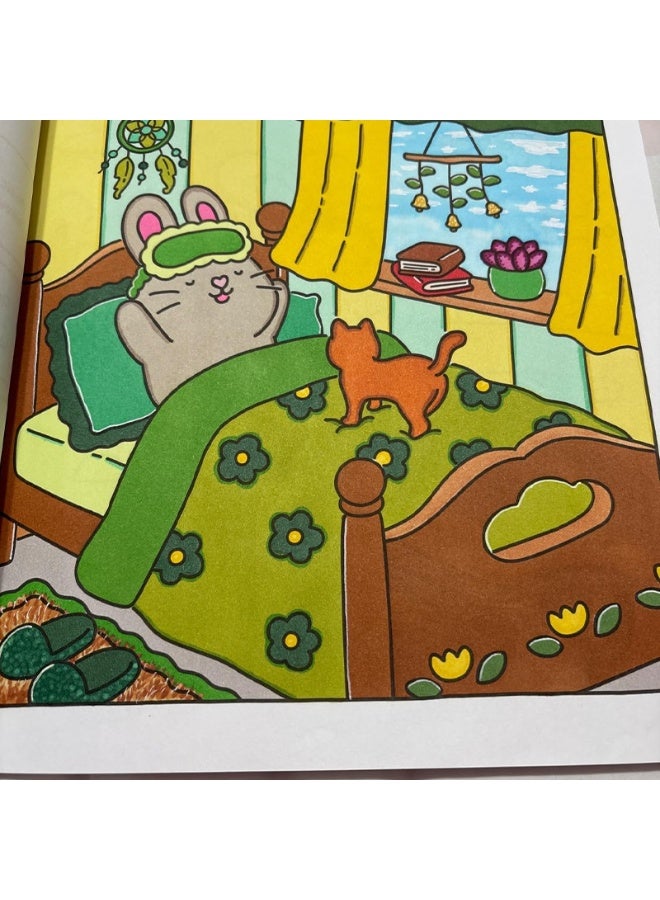 JAYATO "Girl Days" 48 pcs Coloring Book for Adults & Teens – Cute & Cozy Daily Relaxation Activity with Whimsical Illustrations of Girls Reading with Pets, Perfect for Stress Relief, Cozy Spaces & Holiday Gifting - Image 5