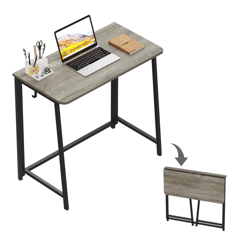 WOHOMO Folding Desk, Small Foldable Desk 31.5" for Small Spaces, Space Saving Computer Table Writing Workstation for Home Office, Easy Assembly, Gray-Wash - Image 1