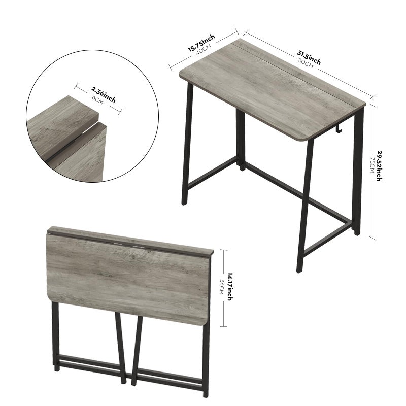 WOHOMO Folding Desk, Small Foldable Desk 31.5" for Small Spaces, Space Saving Computer Table Writing Workstation for Home Office, Easy Assembly, Gray-Wash - Image 4