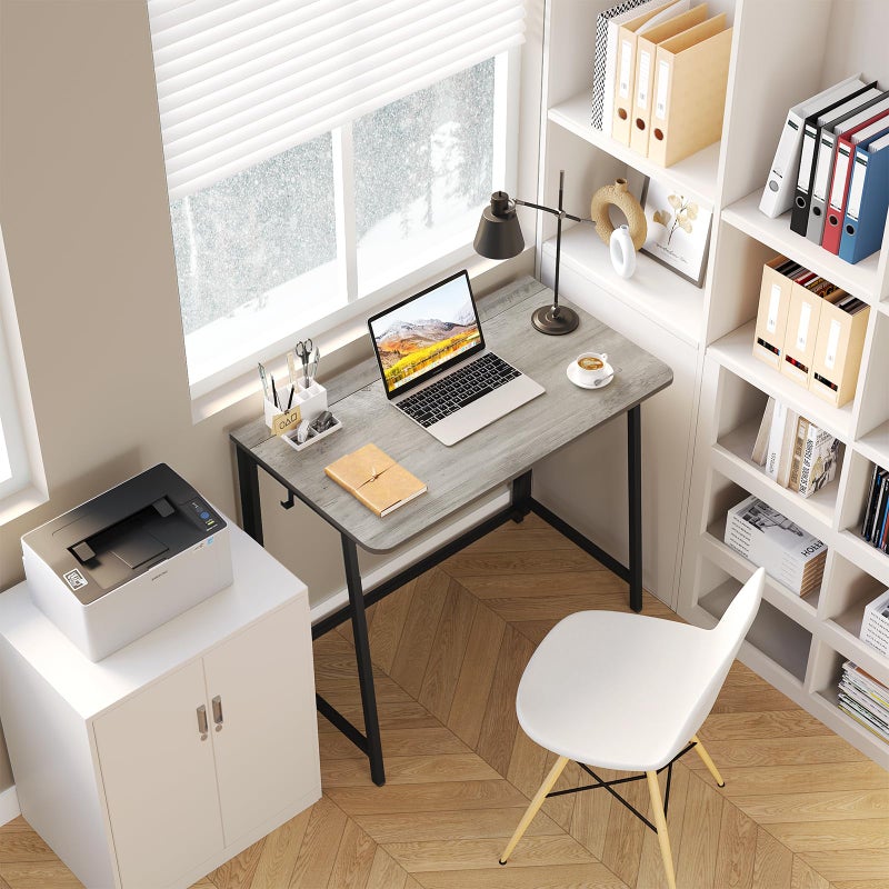 WOHOMO Folding Desk, Small Foldable Desk 31.5" for Small Spaces, Space Saving Computer Table Writing Workstation for Home Office, Easy Assembly, Gray-Wash - Image 3
