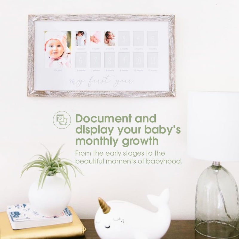 Pearhead My First Year Picture Frame, Baby's First Twelve Months Photo Collage and Gender Neutral Keepsake, Ideal for Baby Shower, New Mom Gift and Nursery Decor, Distressed Wood - Image 3