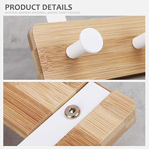 Badiano Over The Door Hook Hanger, Bamboo Coat Rack with 5 Metal Hooks, Wood Clothes Organizer for Coat, Towels, Bags, Robes (Black) (White, 5 Hooks) - Image 4