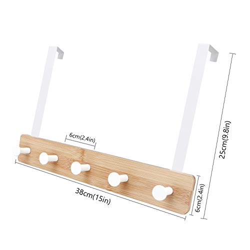 Badiano Over The Door Hook Hanger, Bamboo Coat Rack with 5 Metal Hooks, Wood Clothes Organizer for Coat, Towels, Bags, Robes (Black) (White, 5 Hooks) - Image 5