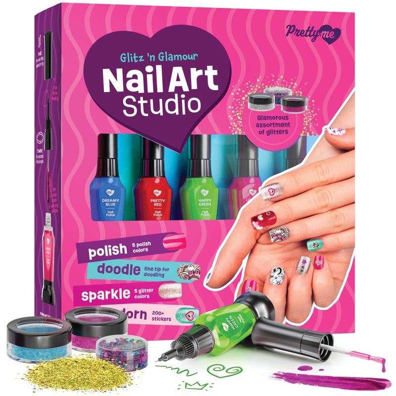 Pretty Me Nail Art Studio for Girls - Nail Polish Kit for Kids Ages 7-12 Years Old - Girl Gifts Ideas - Girls Nails Gift Set - Cool Girly Stuff - Polish, Pens, Glitter, Stickers, Gems, Filer - 8 9 10 11 12 Year - Image 1