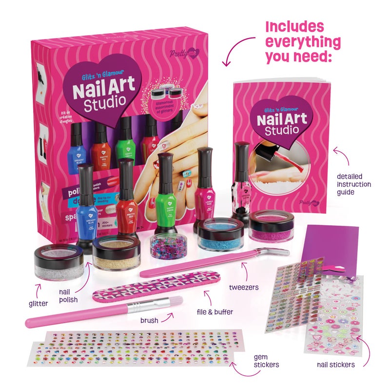 Pretty Me Nail Art Studio for Girls - Nail Polish Kit for Kids Ages 7-12 Years Old - Girl Gifts Ideas - Girls Nails Gift Set - Cool Girly Stuff - Polish, Pens, Glitter, Stickers, Gems, Filer - 8 9 10 11 12 Year - Image 4