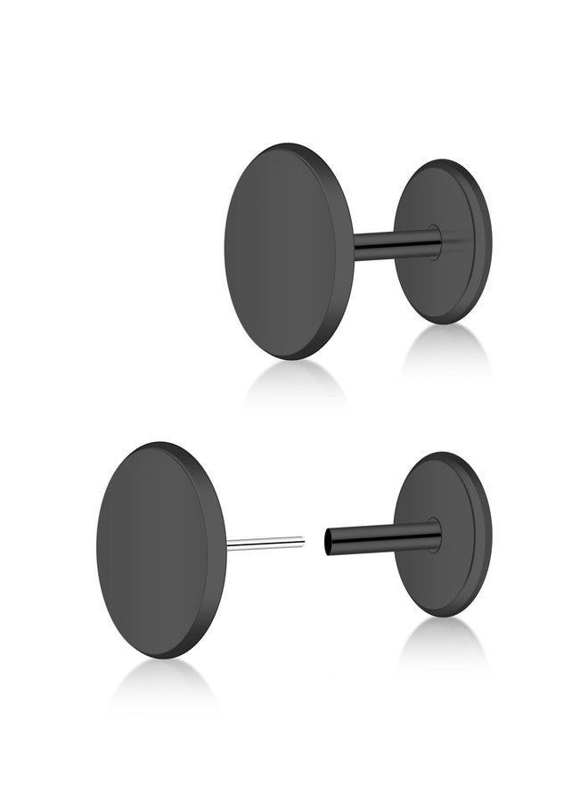 ZDE Women Earrings Threadless Flat Back Dot Earrings Titanium Hypoallergenic Cartilage Non-Nickel Black Push in Earrings Studs for Sensitive Ears Simple Classic Earstuds (Black, 5MM) - Image 1